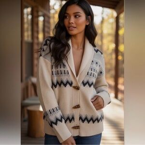 Frye Cream and Black Geometric Cardigan